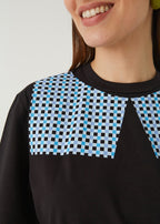 "CHECKS", BLACK T-SHIRT