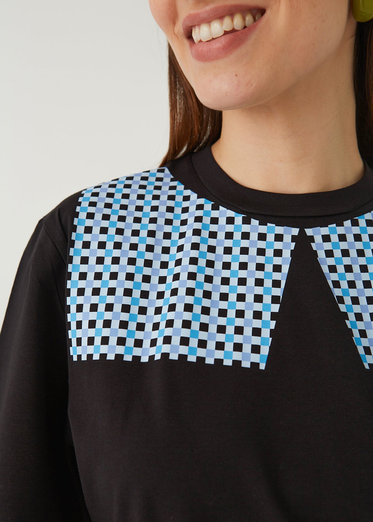 "CHECKS", BLACK T-SHIRT