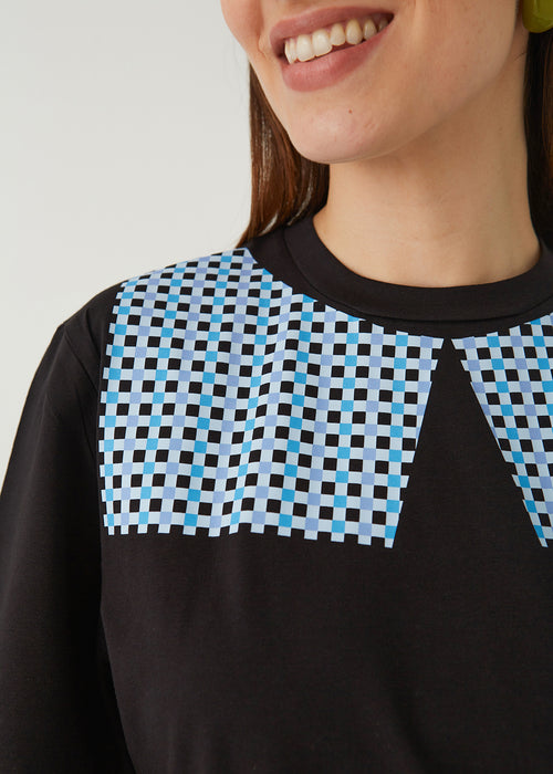 "CHECKS", BLACK T-SHIRT