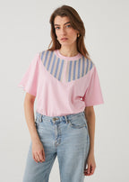 SIZE SALE "STRIPES WITH ROSES", PINK T-SHIRT