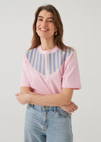 SIZE SALE "STRIPES WITH ROSES", PINK T-SHIRT
