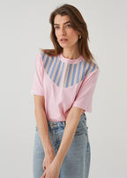 SIZE SALE "STRIPES WITH ROSES", PINK T-SHIRT