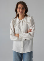Romantic Cream Blouse with Pink Collar