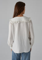 Romantic Cream Blouse with Pink Collar