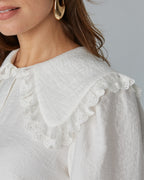 Romantic Cream Blouse with Pink Collar