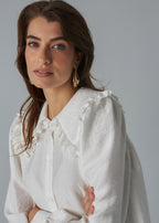 Romantic Cream Blouse with Pink Collar