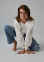 Romantic Cream Blouse with Pink Collar