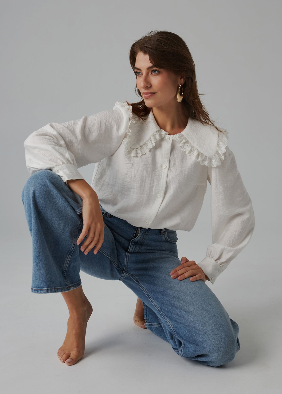 Romantic Cream Blouse with Pink Collar