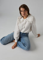 Romantic Cream Blouse with Pink Collar