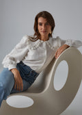 Romantic Cream Blouse with Pink Collar