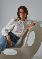Romantic Cream Blouse with Pink Collar