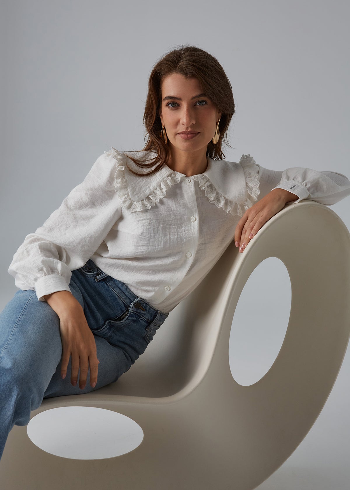 Romantic Cream Blouse with Pink Collar
