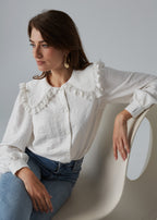 Romantic Cream Blouse with Pink Collar
