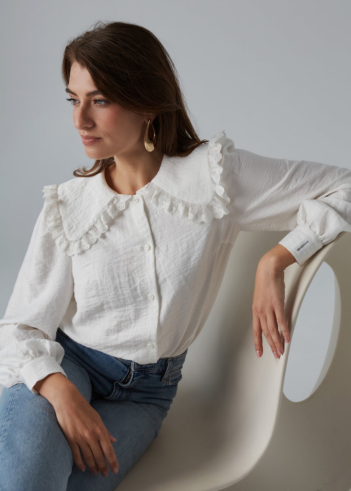 Romantic Cream Blouse with Pink Collar