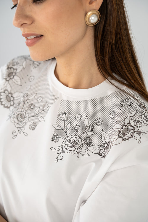 "EMBROIDERY", WHITE SHIRT