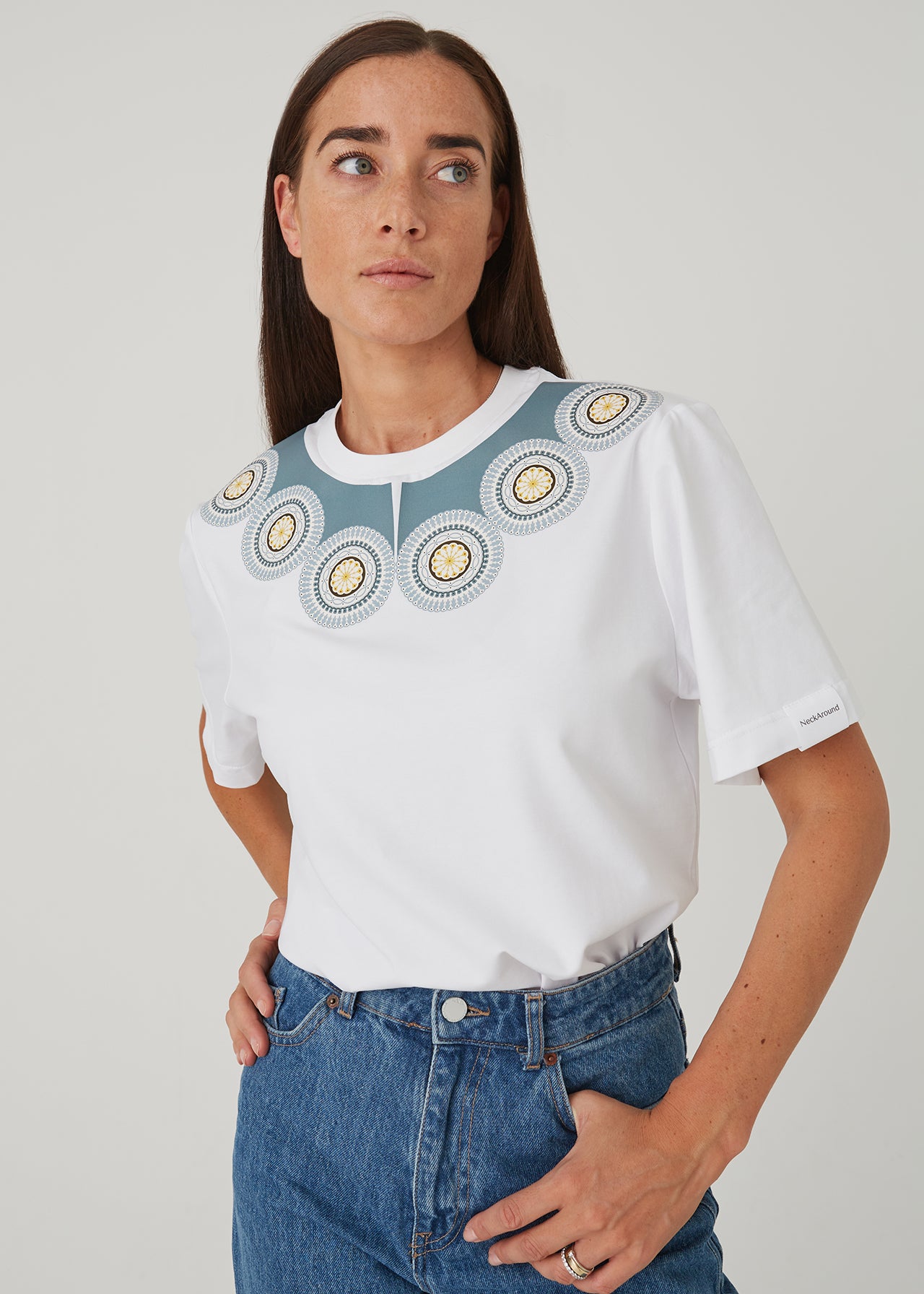 "Ptaki" damski T-shirt z kołnierzykiem