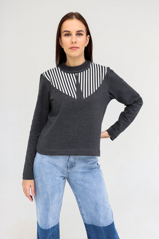 2 LAST ITEMS LEFT- Sleeved Dark Grey T-shirt with white stripes