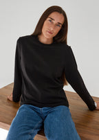NeckAround juodi moteriški marškinėliai ilgomis rankovėmis, ekologiška medvilnė