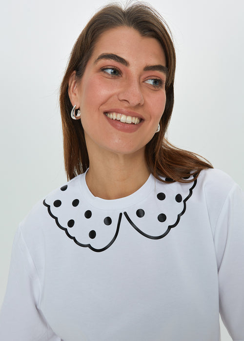 "POLKA DOT", WHITE T-SHIRT