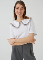 "VINTAGE" WHITE WOMEN'S T-SHIRT WITH A FLORAL COLLAR