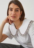 "VINTAGE" WHITE WOMEN'S T-SHIRT WITH A FLORAL COLLAR