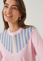 SIZE SALE "STRIPES WITH ROSES", PINK T-SHIRT