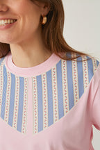 SIZE SALE "STRIPES WITH ROSES", PINK T-SHIRT