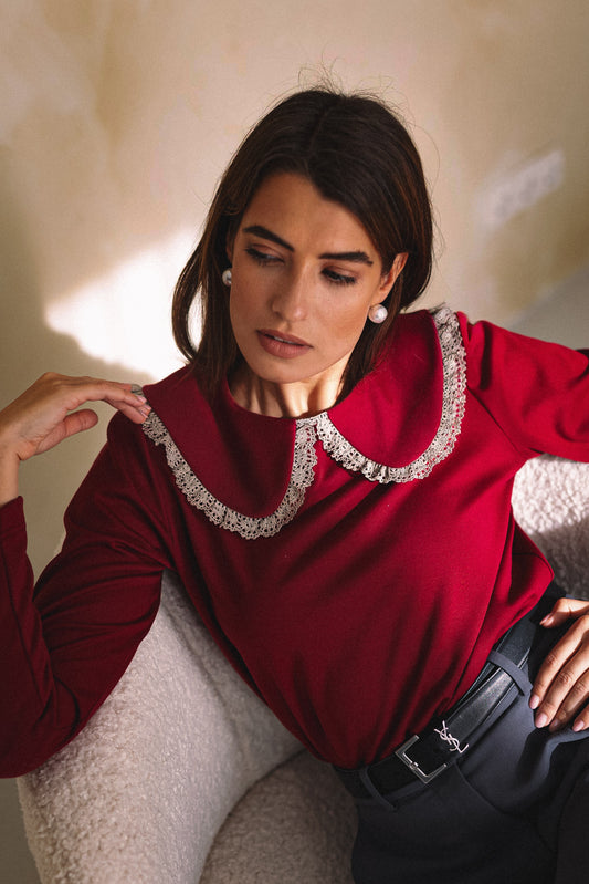 LIMITED EDITION BURGUNDY Sleeved Vintage Lace Collar