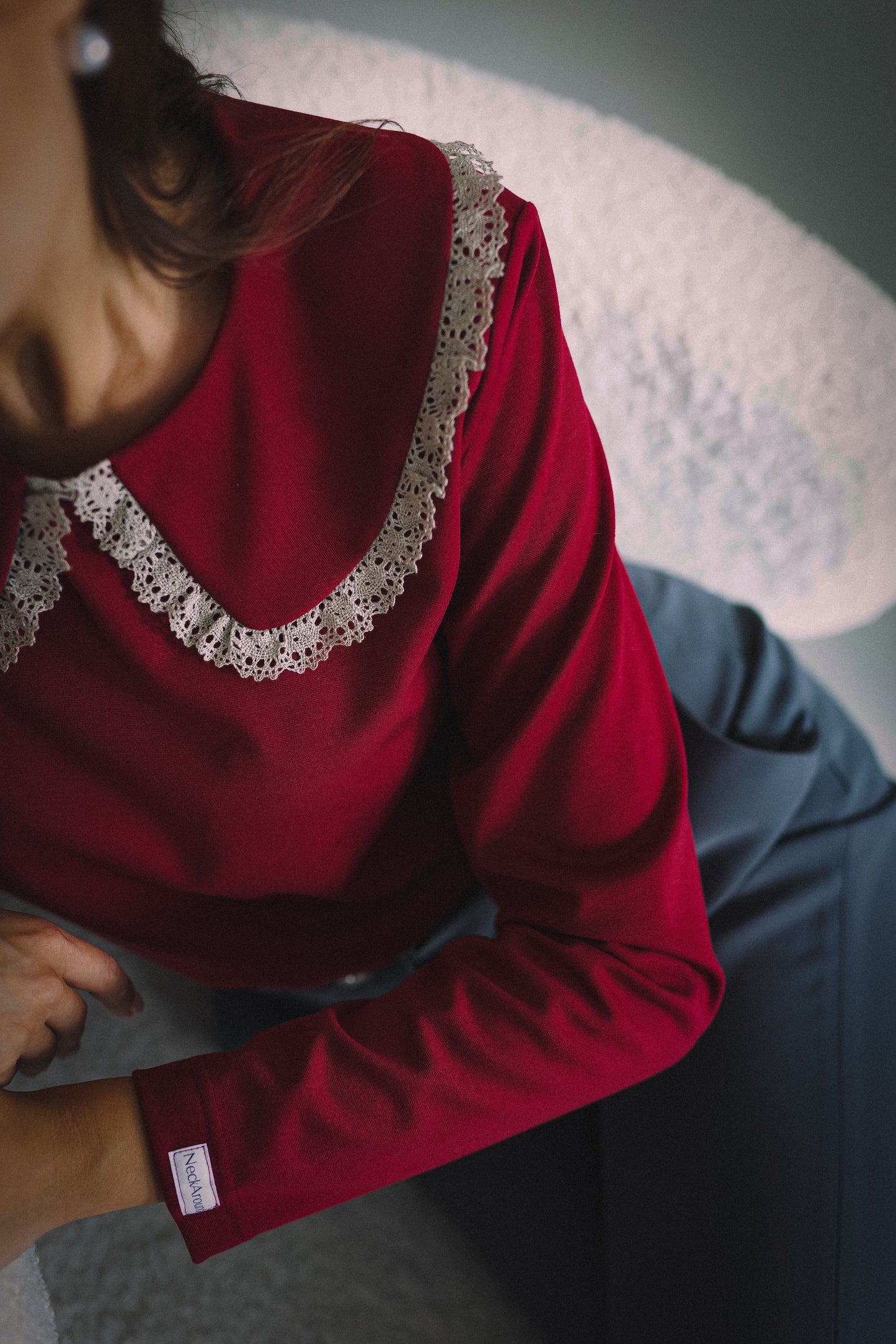 LIMITED EDITION BURGUNDY Sleeved Vintage Lace Collar