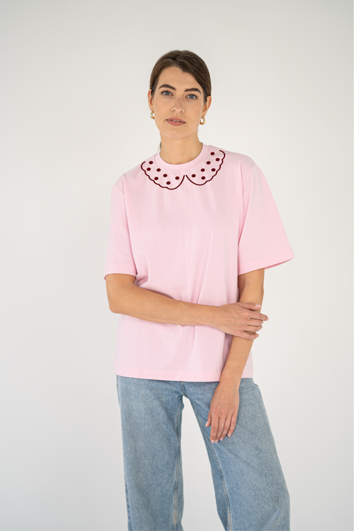 BORDO KROPKI, RÓŻOWY T-SHIRT